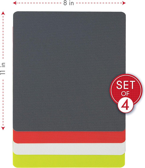 Dexas Heavy Duty Grippmat Flexible Cutting Board Set of Four, 8 by 11 inches, Gray, Red, White and Green...