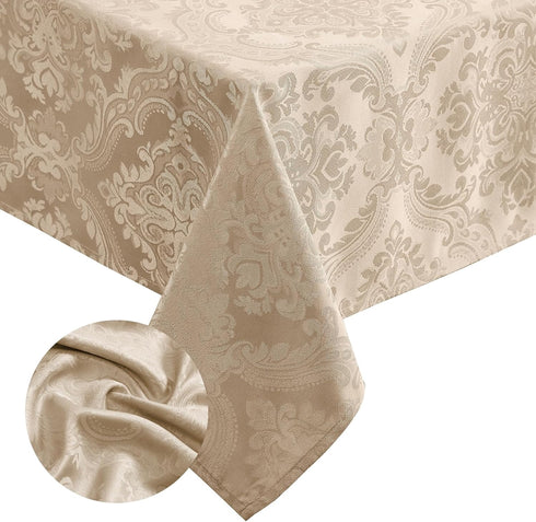 Elrene Home Fashions Caiden Elegance Damask Waterproof, Stain & Wrinkle Resistant Fabric Tablecloth, 52" x 52" Square, Taupe...