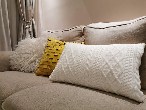 Cable Knit Lumbar Throw Pillow Cover Decorative Rectangular Cushion Case for Couch, Chair, Bed and Home Accent Decor, 16 x 24 Inch / 40 x 60 cm, C...