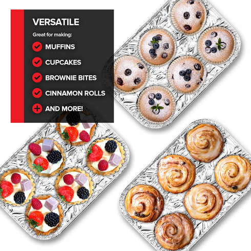 Stock Your Home (20-Count Disposable Muffin Tins 6-Cup, Standard Size Foil Muffin Pans, Aluminum Cupcake Tin for Baking, To-Go Trays for Bake Sale...