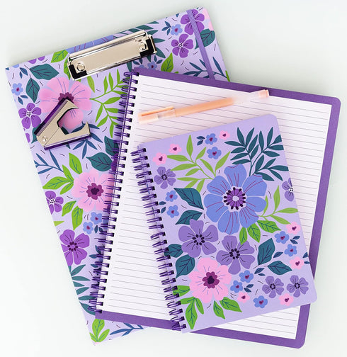 Steel Mill & Co Cute Mini Spiral Notebook, 8.25" x 6.25" Journal with Durable Hardcover and 160 Lined Pages, Lilac Floral...