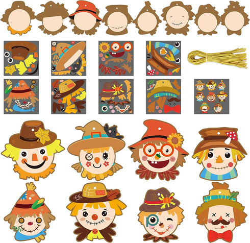 BeYumi 40Pcs Fall Scarecrow Head Craft Kit DIY Scarecrow Craft Autumn Thanksgiving Art Craft Make Your Own Scarecrow Head Set Home Classroom Game ...