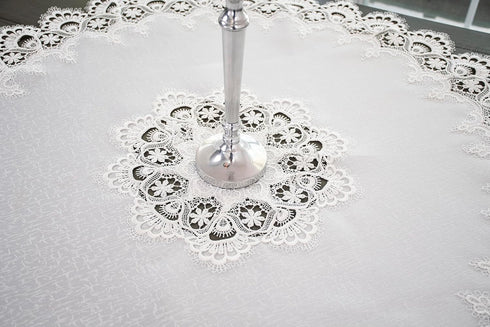 Linens, Art and Things European White Lace on Ivory Table Topper, Small Tablecloth (33 Inch Round)...