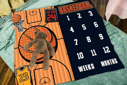 Baby Age Blanket, Personalized Holiday Blanket for Newborn Baby Shower, Basketball Jersey Photography Background Prop for Neutral Newborn Baby, Ba...