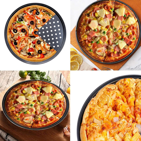 Pizza Steel Pan for Oven, Pizza Crisper Pan with Holes 12 Inch, Nonstick Round Pizza Baking Sheet Oven Tray, Perforated Carbon Steel Pizza Bakewar...