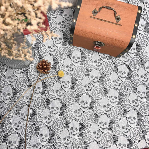 White Lace Fabric, Soft and Durable Lace Fabric by The Yard, 59 x 72 Inches Skull Rose Pattern Lace, Garment Sewing Fabric, 2 Yards DIY Craft Lace...