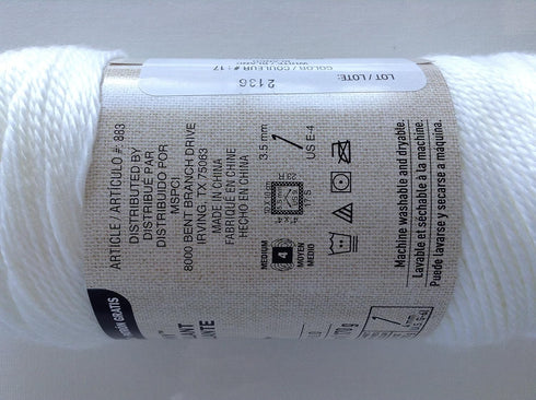 Loops & Threads Soft & Shiny Yarn, 1 Ball, White, 6 ounces...