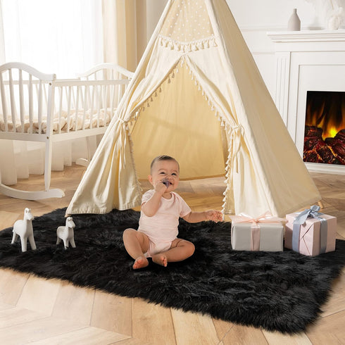 Ashler faux fur rug, Fluffy Shaggy Area Rug Ultra Soft 3 x 5 Feet Rectangle Fur Rug Black Fuzzy Rug Machine Washable Shag Rug, Nursery Decor Throw...