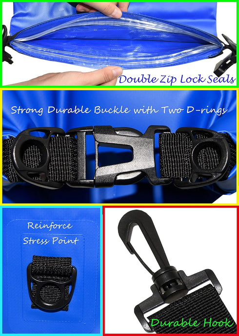 Waterproof Dry Bags Set of 3 Dry Bag with 2 Zip Lock Seals & Detachable Shoulder Strap, Waist Pouch & Phone Case - Can Be Submerged Into Water - f...