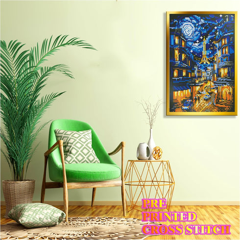 ROSTITCH - The Romantic Stree of Paris Cross Stitch Kits for Beginners Adults 11CT Pre-Printed Aida Cross-Stitch,Needlecrafts Embroidery Kits Arts...