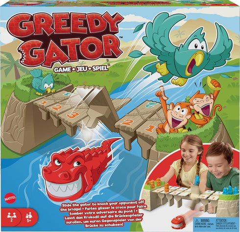 Mattel Games Greedy Gator 2-Player Kids Game for Game Night, Get Monkeys Across The Bridge First with Rolling Alligator...