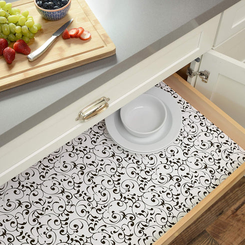 Con-Tact Brand Grip Prints Shelf Liner, Non-Adhesive Durable Liners, Slip-Resistant Drawer and Cabinet Covering, 18" x 4', Virtu Black, Pack of 1 ...