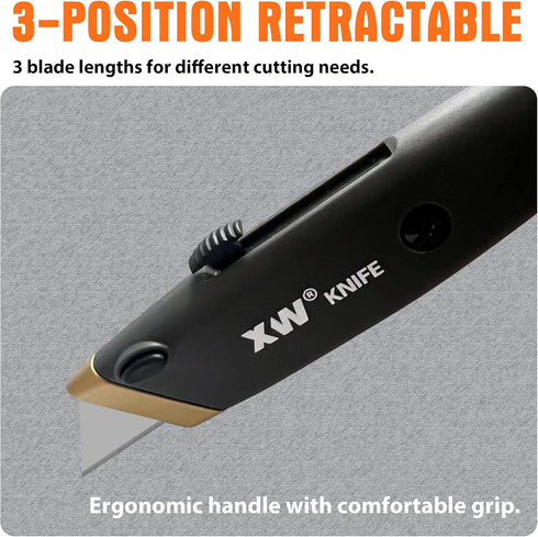 XW Retractable Utility Knife, Box Cutter Set for Cartons with Quick Blade Change, Extra 10 Blades Included, 6-Pack...