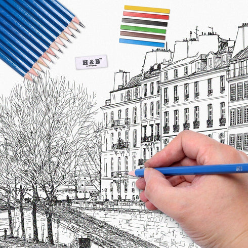 H & B 48 Professional Sketching Pencils and Drawing Kits, Including Sketching Pads, Graphite Pencils, Pencil Sharpener and Eraser, Artist's Art Su...