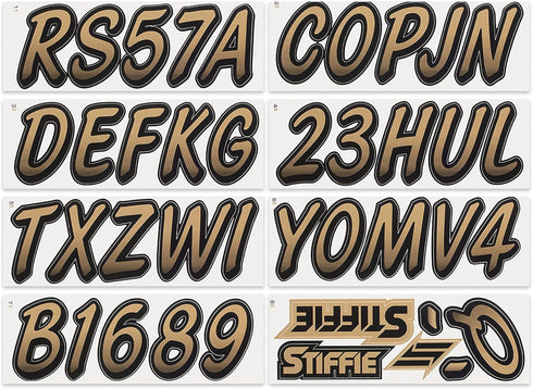 STIFFIE Whipline Metallic Gold/Black 3" Boat & PWC Registration Decals • Numbers Letters Stickers...