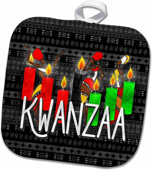 3D Rose Kwanzaa African American Dancers and Kinara Candles Pot Holder, 8 x 8...