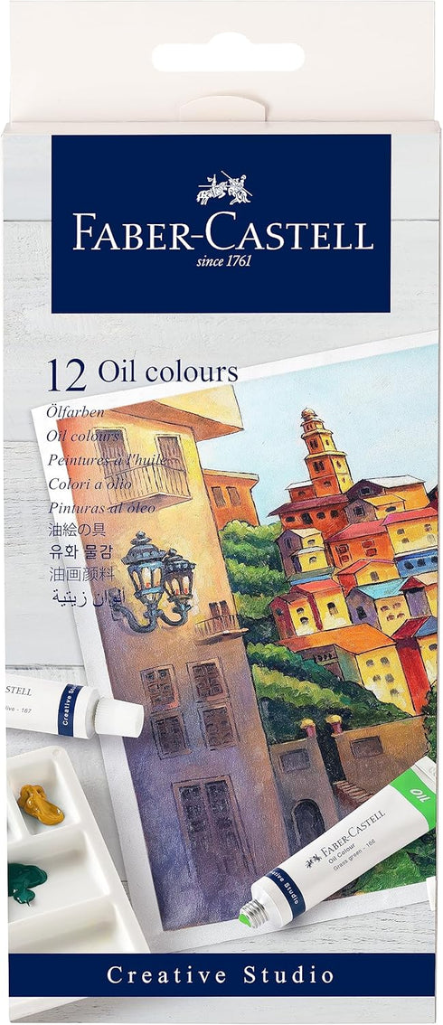 Faber-Castell Oil Paint Set: 12 Liquid Oil Paint Tubes (20ml), Oil Painting Supplies for Beginner and Hobby Artists...