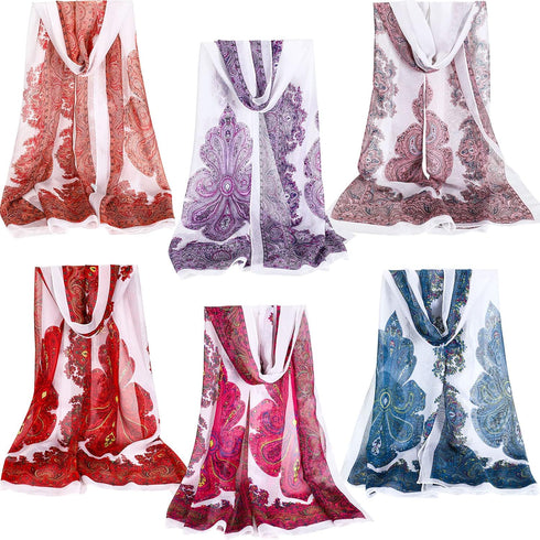 Sureio 6 Pcs Scarves for Women Lightweight Summer Floral Print Pattern Scarf for Women Dressy Long Thin Scarf Shawl(Classic Style)...