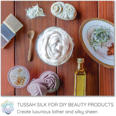 Tussah Silk Fiber for Soap Making, Spinning, Blending, Felting, Dyeing, and Paper Making. Premium Grade Extra Bleached White Combed Top Roving....