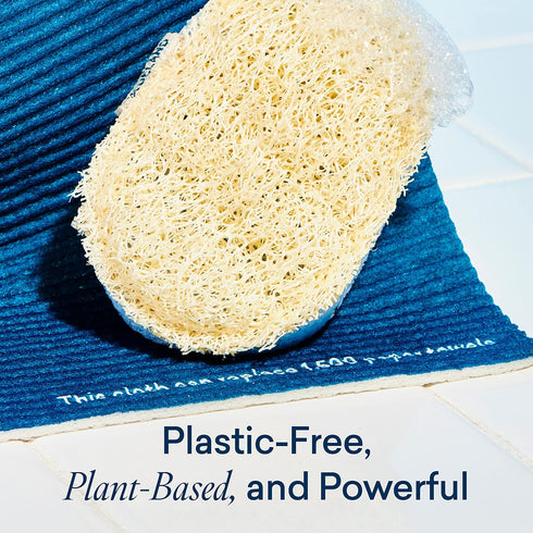 BLUELAND Scrub Sponge - 3 Pack of Dual-Sided Loofah Dish Sponges - Plastic-Free, Plant-Based Kitchen Sponge, Scrubbing Power without Scratching...