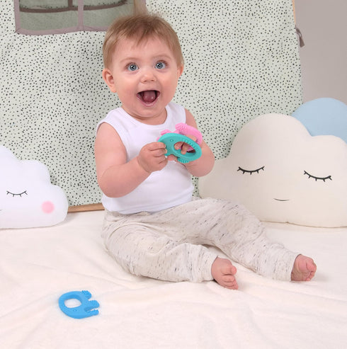 Teething Ring for Babies 0-6 Months - 5X Pain Relief Smart Teether - Zero Developmental Delay Silicone Teether - Cute Infant Chew Toy, Shower Gift...