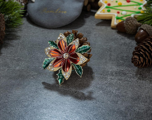 RareLove Vintage Christmas Poinsettia Brooch, Red with Green Leafs Poinsettia Flower Wreath CZ Rhinestone Crystal Christmas Pins and Brooches for ...