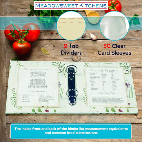 Meadowsweet Kitchens Recipe Card Holder Cookbook Mini 2 Ring Binder Organizer - Recipe Binder Cook Book w/ 25 4 x 6 Cards, 50 Clear Card Sleeves, ...
