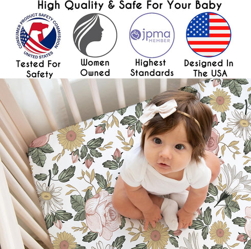 Sweet Jojo Designs Vintage Floral Boho Girl Fitted Crib Sheet Baby or Toddler Bed Nursery - Blush Pink, Yellow, Green and White Shabby Chic Rose F...