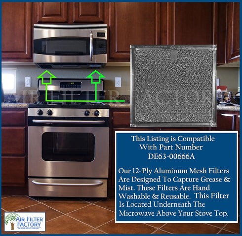Microwave Filter 6.75" X 6.34" DE63-00666A Replacement For Samsung Over The Range Kitchen Oven Vent Grease Screen Fits AP5306190 2-Pack...