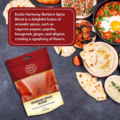 Spicy World Berbere Spice Blend | Authentic Ethiopian Seasoning Hand-Blended | Rich 14-Spice Mix for Flavorful Dishes (14 oz)...