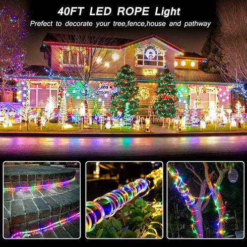 LED Rope Lights Battery Operated String Lights-40Ft 120 LEDs 8 Modes Outdoor Waterproof Fairy Lights Dimmable/Timer with Remote for Camping Party ...