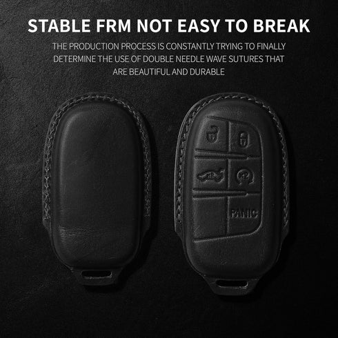 Tukellen for Jeep Key Fob Cover Leather,Leather Key Case Protector Compatible Jeep Grand Cherokee Renegade Chrysler 200 300 Dodge RAM Durango Chal...