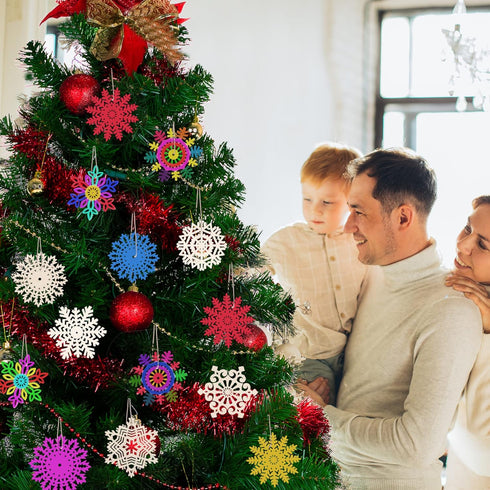 Sggvecsy Unfinished Wooden Snowflakes Ornaments, 36Pcs Christmas Tree Hanging Decoration Wood Cutouts DIY Craft Snowflake Shaped Embellishments Xm...