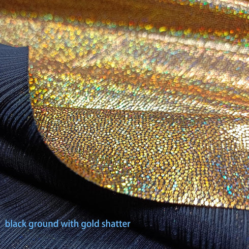 Shattered Glass Hologram Fabric by The Yard Width 58Inches Entelare (Black/Gold 1yard)...