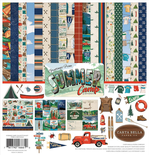 Carta Bella Paper Company Summer Camp Collection Kit paper, navy, red, brown, tan, green 12-x-12-Inch...