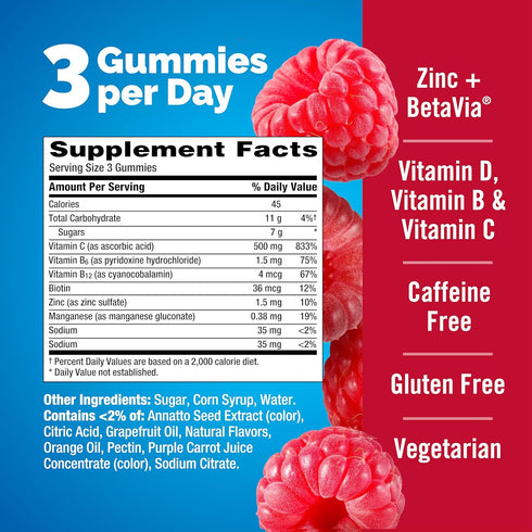 Emergen-C Immune+ Immune Gummies, Vitamin D Plus 750 mg Vitamin C, Immune Support Dietary Supplement, Caffeine Free, Gluten Free, Raspberry Flavor...