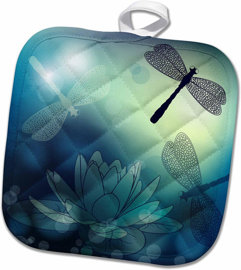 3D Rose Translucent Shimmering Blue Dragonflies and Pot Holder, 8 x 8...