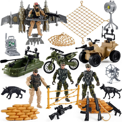 US Army Men Action Figures Play Set,Toy Soldiers with Military Weapons Accessories for Kids Boys...