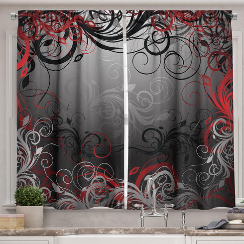 Ambesonne Abstract Kitchen Curtains, Mystic Forest Floral Swirls Leaves Nature Fading Ombre Effect, Window Drapes 2 Panel Set for Kitchen Cafe Dec...