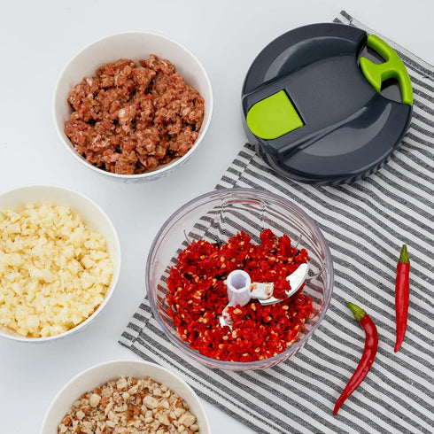 Multi-Function Manual Food Chopper & Processors with Handle and Cover,Vegetable Chopper Shredder,Garlic Press,Suitable for Onions Garlic Peppers C...