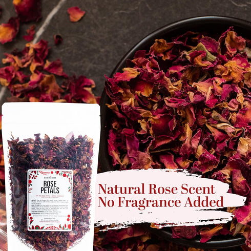 Dried Rose Petals | Edible, Food Grade Red Petals for Cooking and Tea | Suitable for Soap Making, Infused Oils, Lipgloss, Bath Bombs, Bath, Weddin...