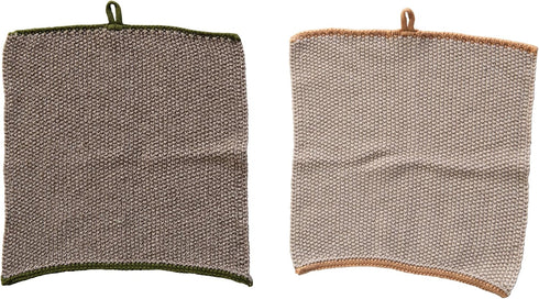 Creative Co-Op Square Cotton Knit (Set of 2) Dish Cloth, Multi (DF3785)...
