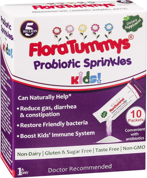 Probiotic Sprinkles Kids 10ct: Taste-Free, Easy-to-Use Probiotic Powder Packets, Non-Dairy, Gluten & Sugar-Free. Non-GMO, Travel Size...