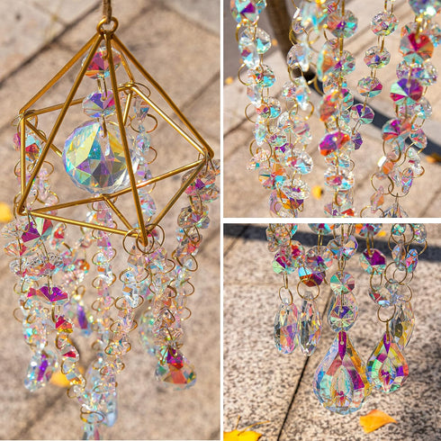 Crystal Suncatchers Hanging Wind Chime Style Garden Suncatcher Rainbow Maker Handmade Gold Plated Suncatcher...