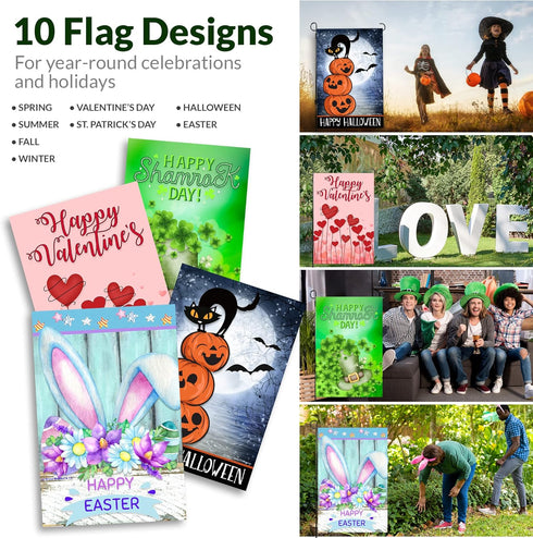 Seasonal Garden Flags 12x18 Double Sided Set of 10 Outside Yard Flags, Decorative Small Garden Flag with Anti-Wind Clip and Stopper, Garden Flags ...