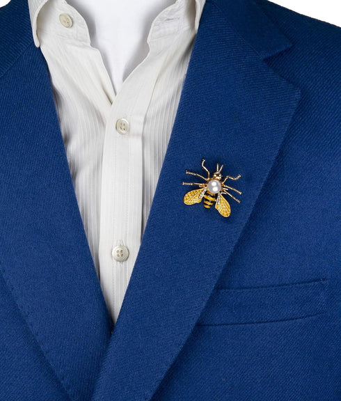 Knighthood Pearl Detail Black and Yellow Enamel Bee with Criss Cross and Stone Detailing Lapel Pin/Brooch...