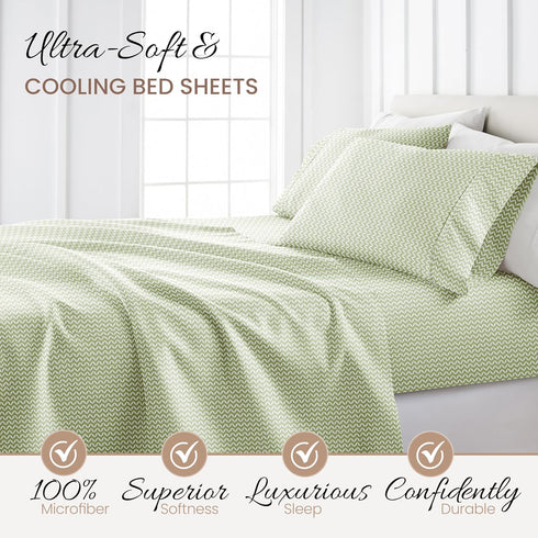 Linen Market Double-Brushed Patterned Microfiber Queen Sheet Set 4 Piece – Oeko-TEX Certified Ultra Soft & Wrinkle-Free - 16" Deep Pocket Sheets -...