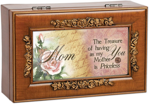 Cottage Garden Priceless Mother Woodgrain Embossed Petite Rose Music Box Plays Wind Beneath My Wings...