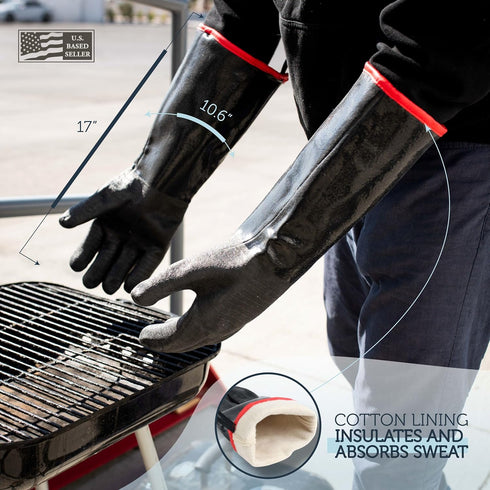 BBQ Grill Gloves 17in Oven Mitts - 932 Deg F Heat Resistant Gloves for Cooking Smoker Grilling Accessories...