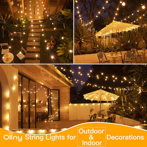 Ollny 25FT Outdoor String Lights, Waterproof Connectable Shatterproof Outside Light with 13 Edison + 1 Spare LED Bulbs Plug in, Patio Lights for I...